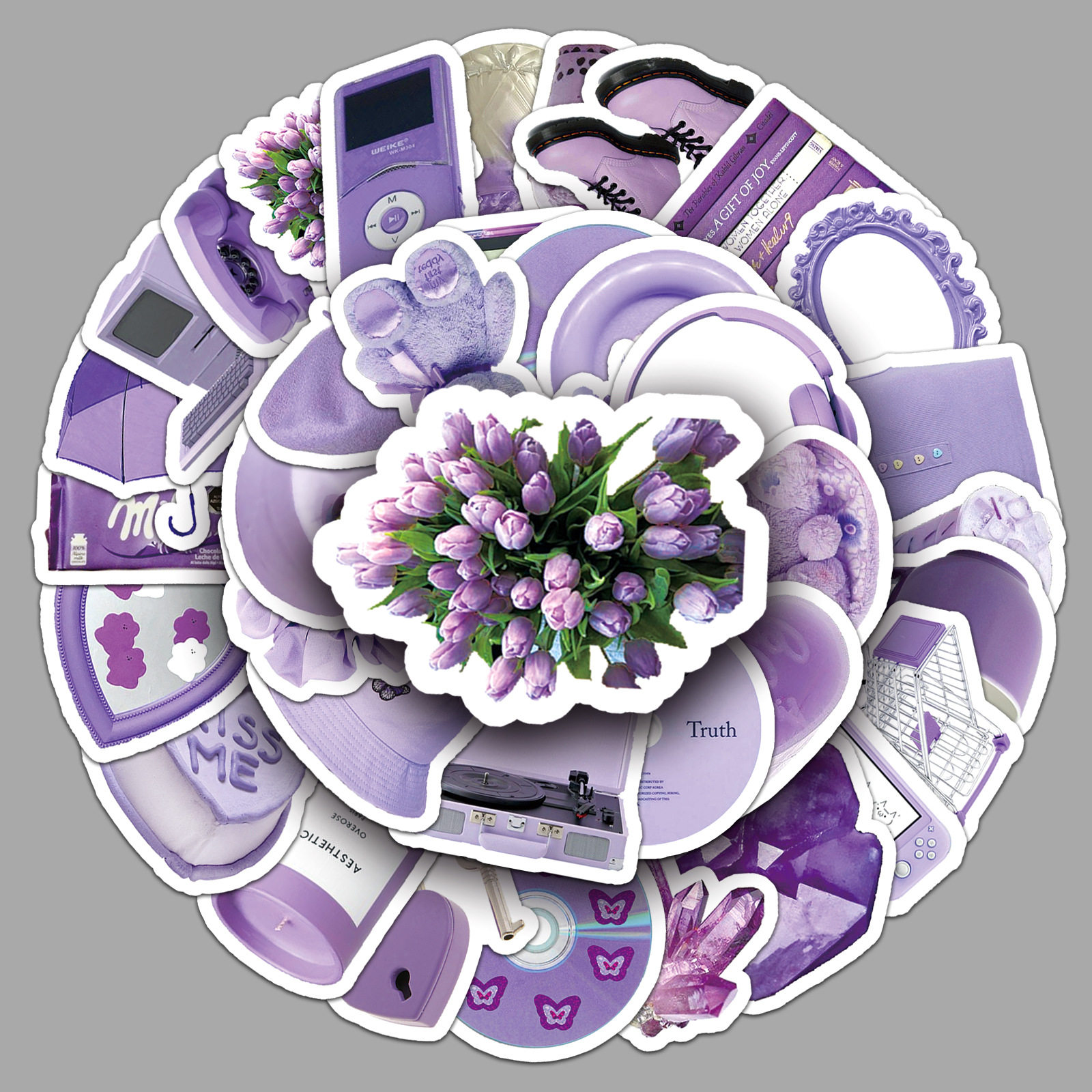 50张紫色ins风贴纸创意可爱卡通sticker手账咕卡电脑水杯防水装饰,文具电教/文化用品/商务用品,贴纸/立体贴纸,淘宝优惠券,粉丝福利购,淘宝优惠卷