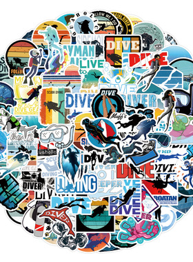 110张跨境Diving潜水个性卡通涂鸦贴纸创意装饰笔记本书桌防水贴