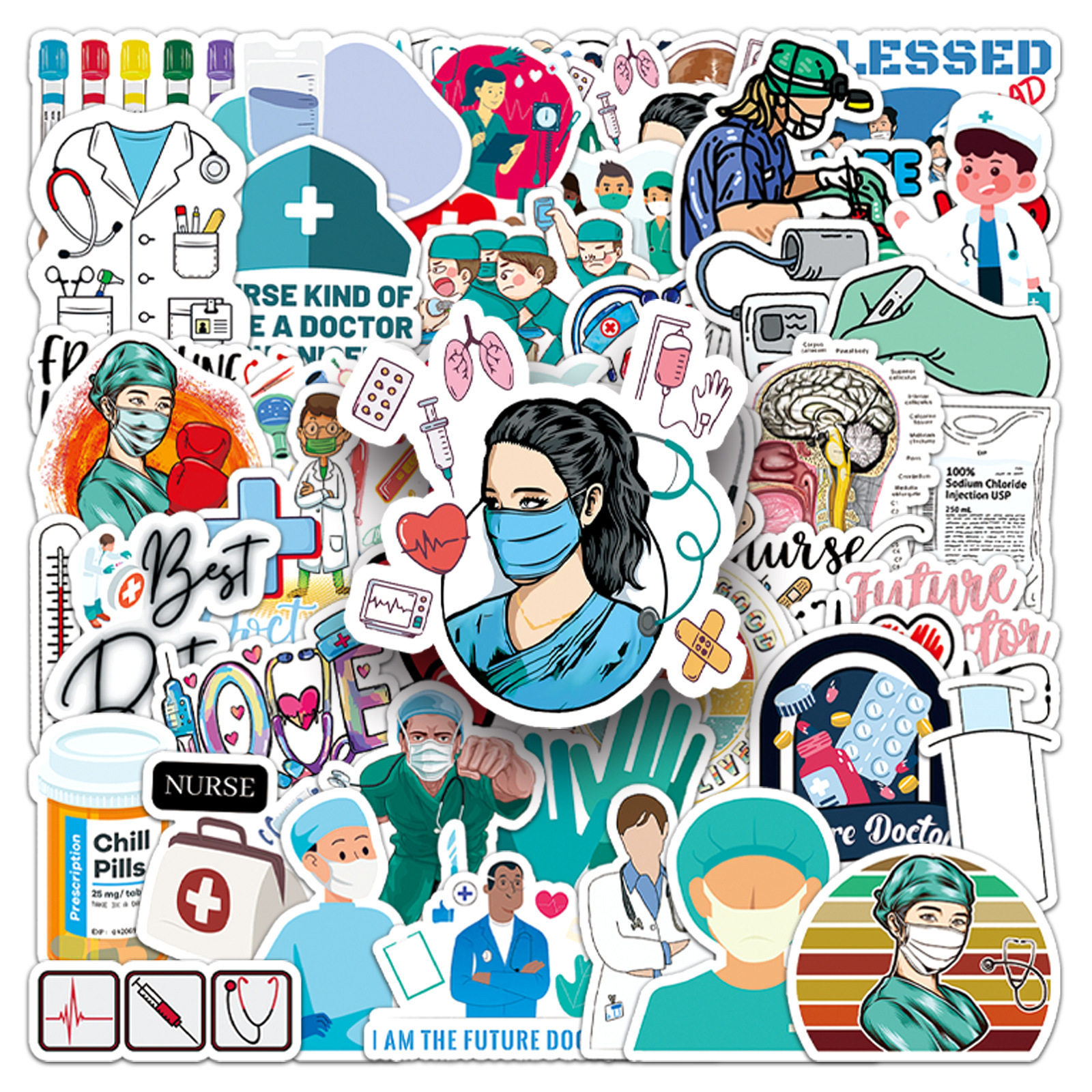 50张医生职业涂鸦贴纸个性跨境创意护士装饰水杯手机壳行李箱贴纸,文具电教/文化用品/商务用品,贴纸/立体贴纸,淘宝优惠券,粉丝福利购,淘宝优惠卷