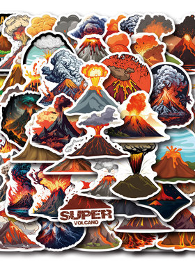 55张Volcano卡通火山口涂鸦贴纸装饰手账文具水杯电脑防水贴画