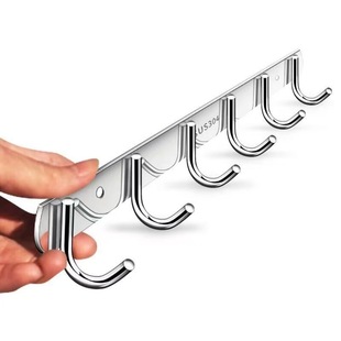 不锈钢挂钩一排免打孔壁挂门后衣钩墙上强力承重厨房排钩304加厚