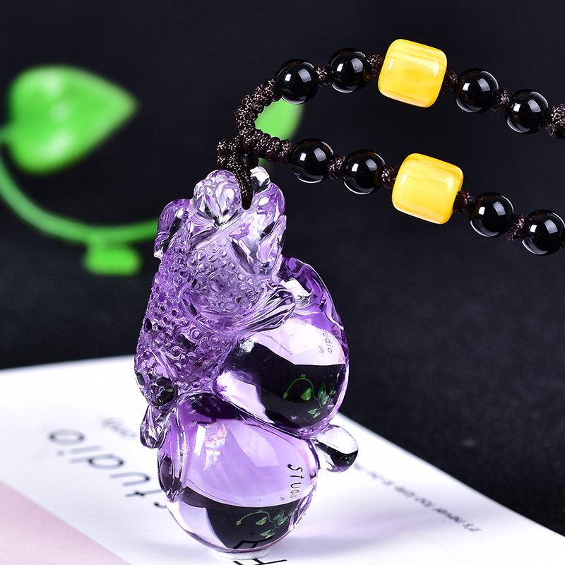 润玺紫水晶葫芦吊坠三脚金蟾项坠 福禄三足金蟾挂件水晶饰品1