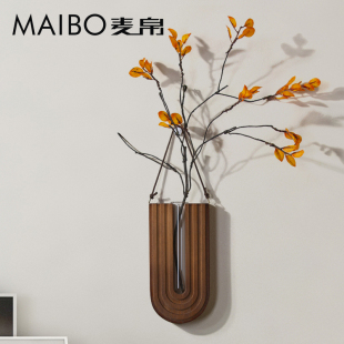 中式木质装饰壁挂水培花瓶干花墙壁挂件插花植物创意装饰品