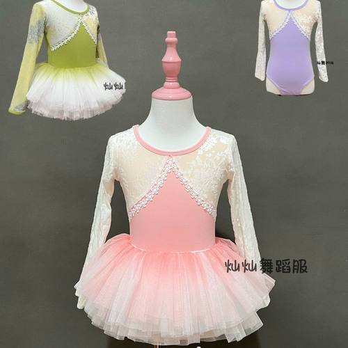 儿童新款秋冬连体服民族舞芭蕾舞练功服长袖拼丝绒公主风舞蹈服