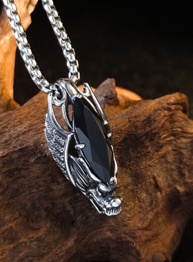 欧美复古龙头吊坠男六芒星钛钢项链潮人嘻哈挂件个性毛衣链配饰品