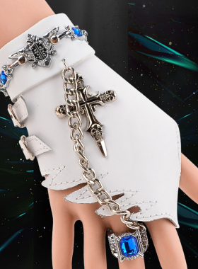 韩版个性手链戒指一体皮手套