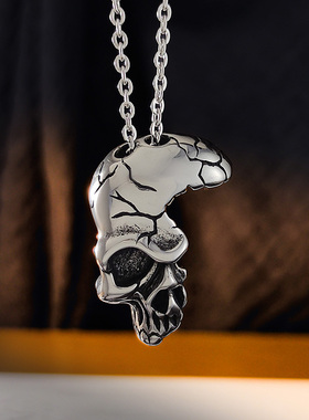 个性半边骷髅吊坠嘻哈项链不掉色