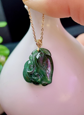 巴西老矿蓝绿碧玺如意吊坠吊坠18k金镶嵌碧玺如意项链女生日礼物