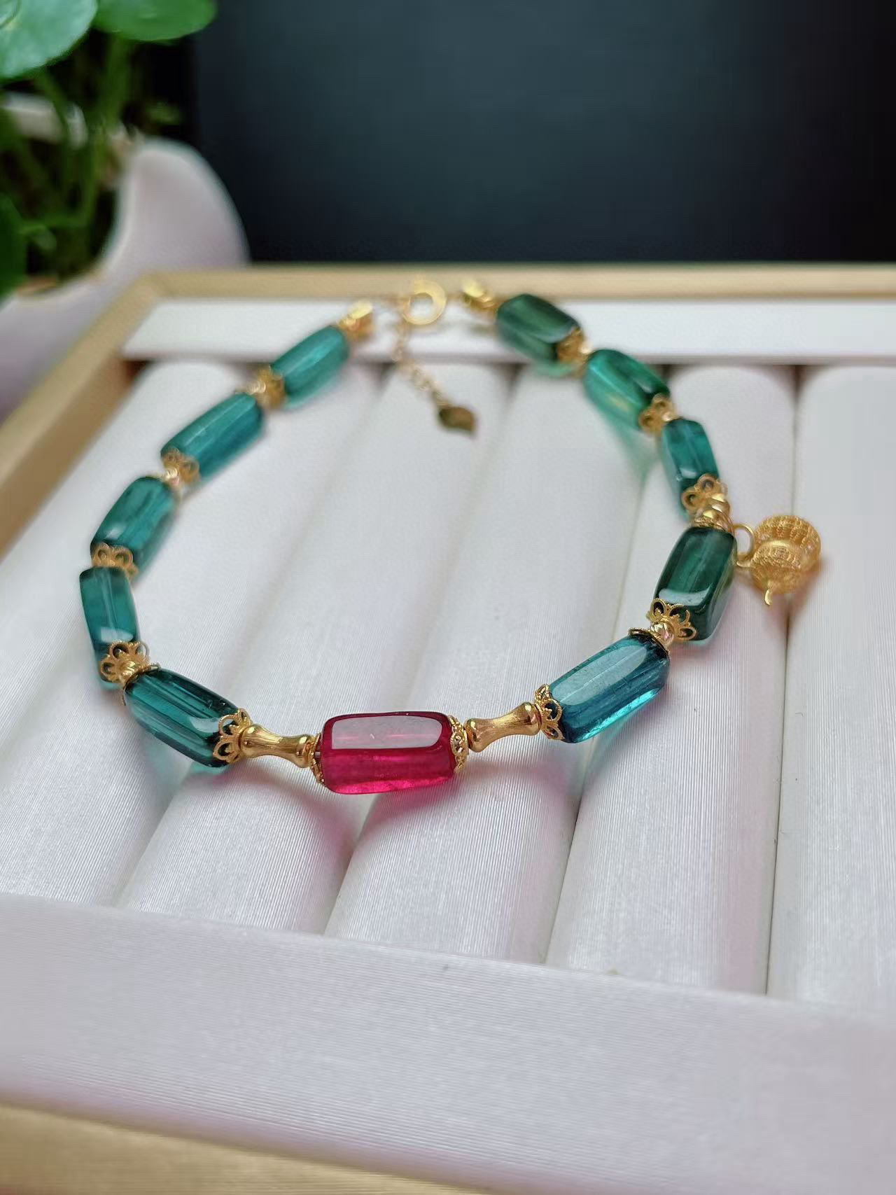 天然电光蓝碧玺方糖手链18k金原创设计蓝碧玺原石冰糖女生日礼