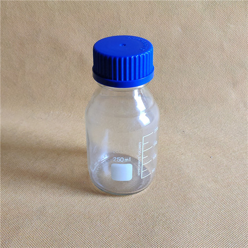250ML透明玻璃蓝盖瓶化学试剂样品密封储藏瓶250ml通用GL45螺口瓶