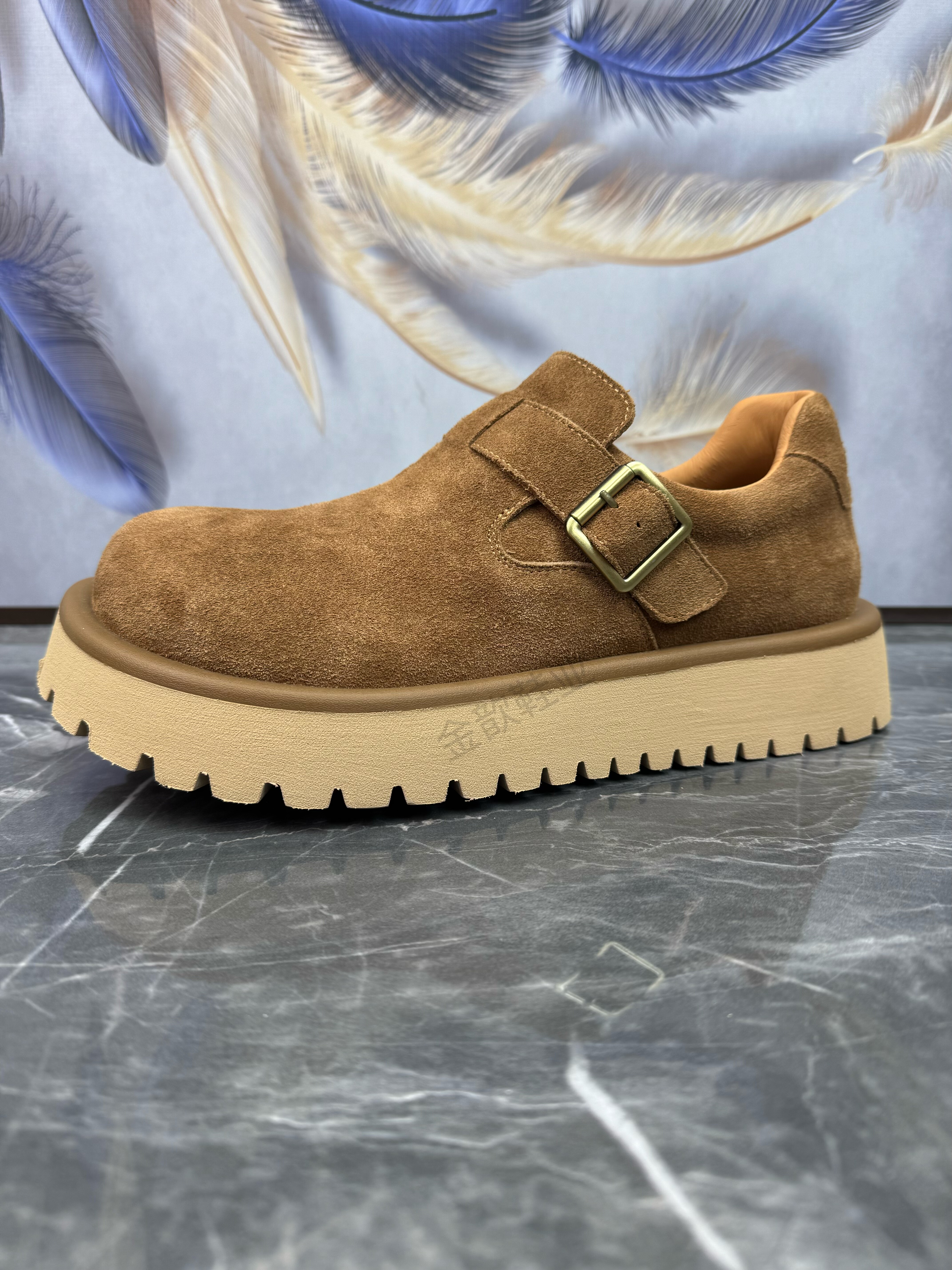 轻便软底牛反绒一脚蹬休闲勃肯鞋