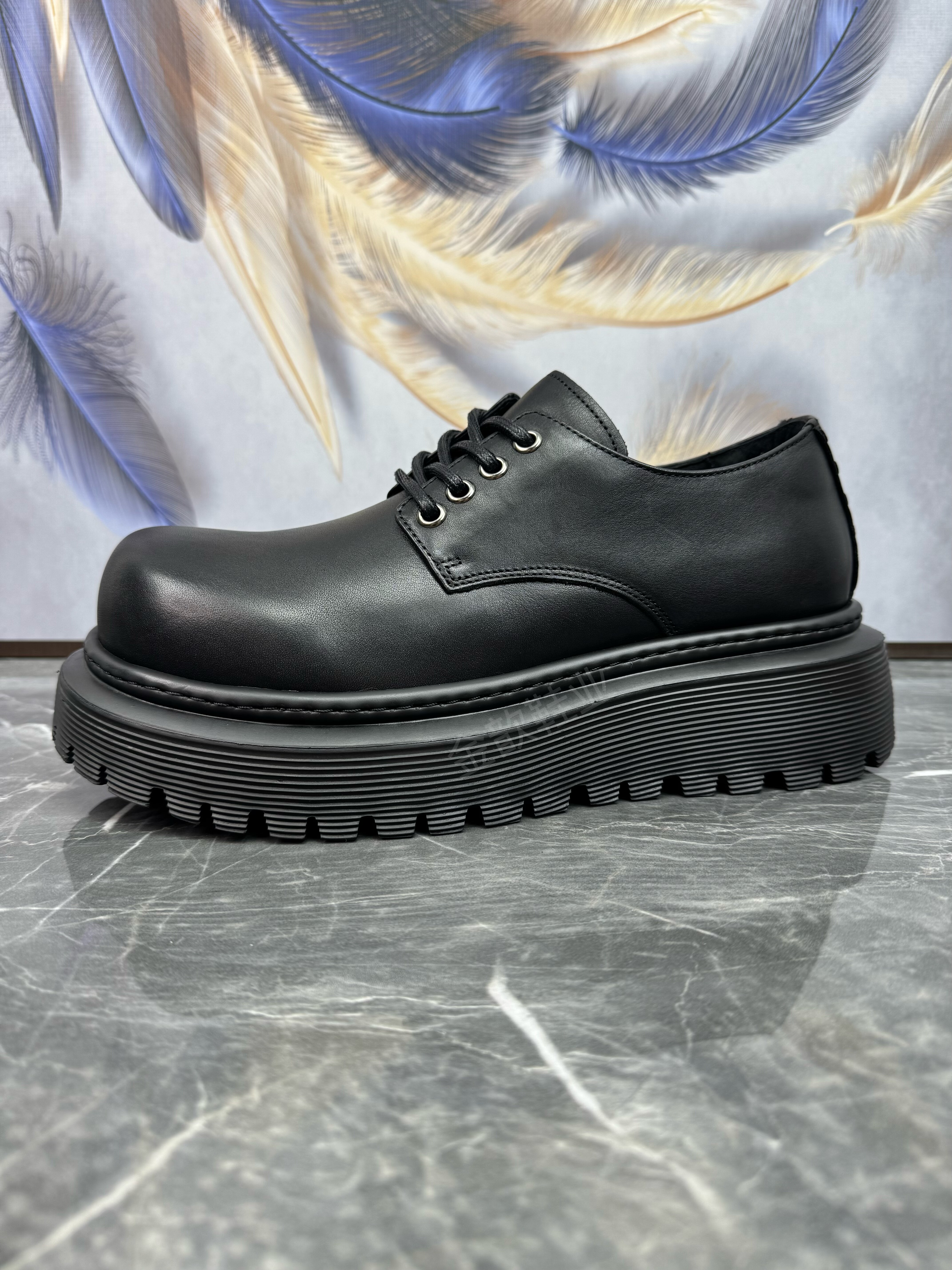 广州头层牛皮轻便厚底增高德比鞋