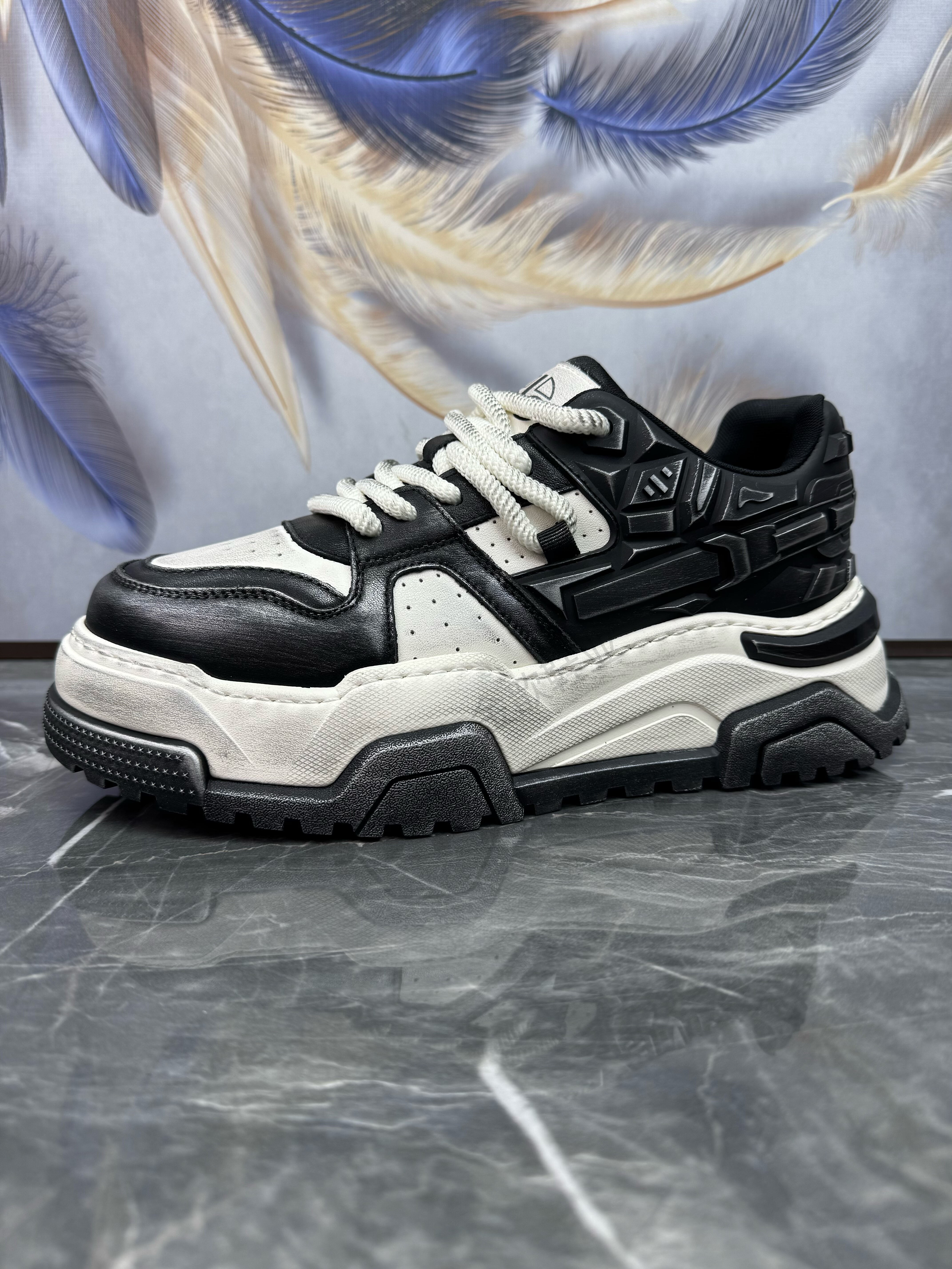 头层牛皮厚底增高拼色运动休闲鞋