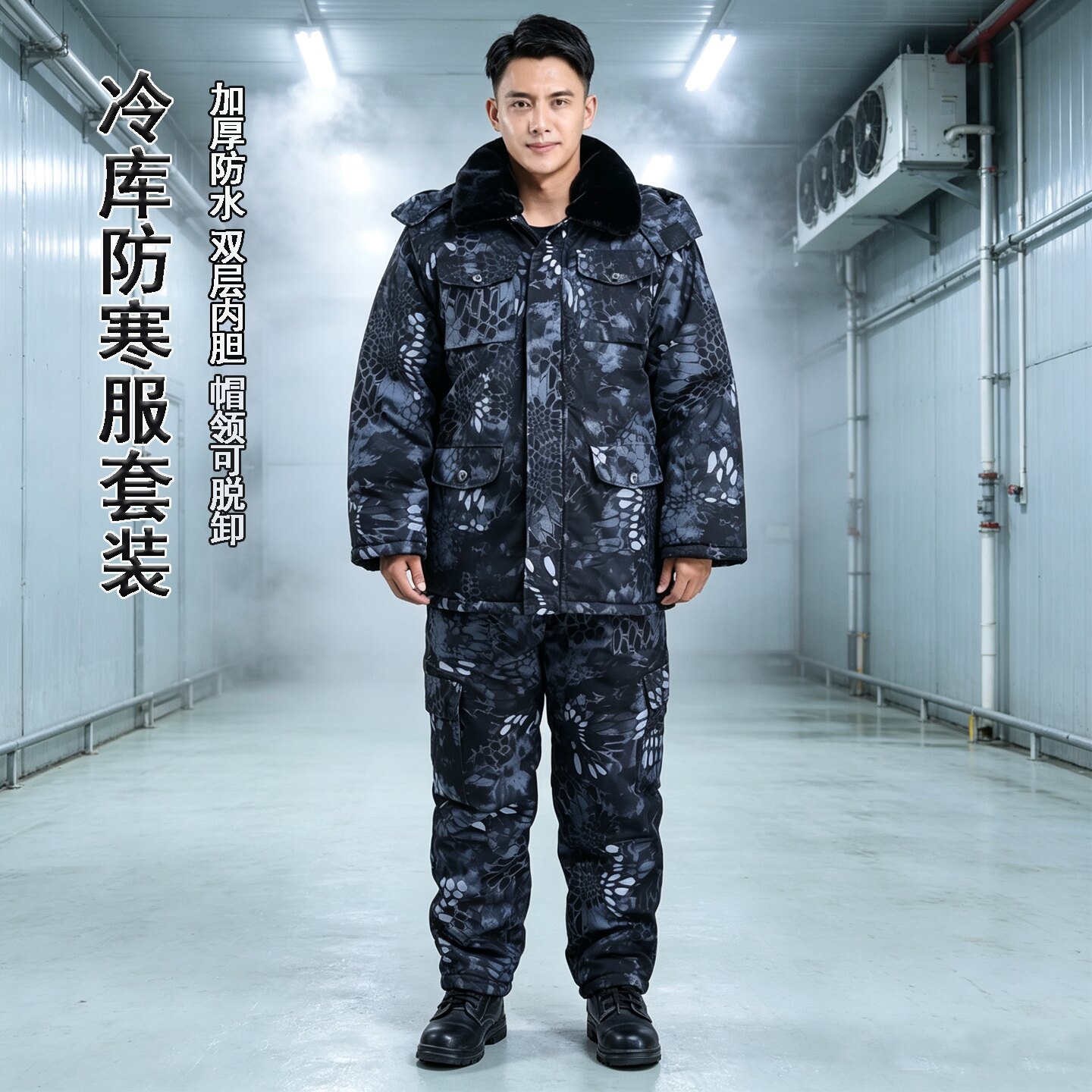 迷彩棉服男冷库专用防寒服套装劳保工作服棉衣棉裤冬季加厚中长款
