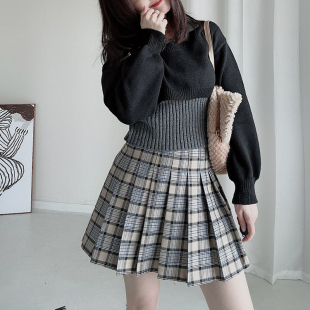 格子百褶裙女春季新款西装面料垂坠感半身裙减龄小个子学院风短裙