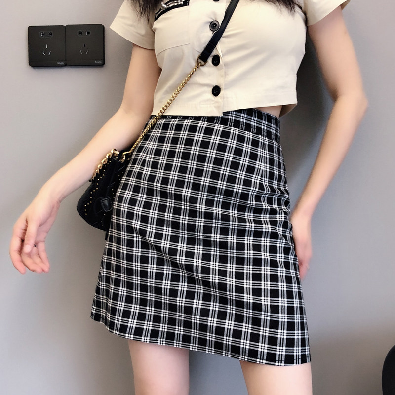高腰黑白格子A字半身裙券后46.3元