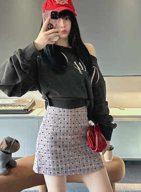XJLYHZX 韩系复古格纹A字短裙女春夏季显瘦防走光半身裙小个子