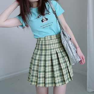 美式复古黄绿格子半身裙女2024夏季新款ins潮百搭高腰显瘦小短裙