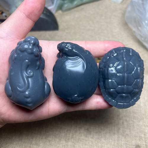 和田玉莫兰迪蓝灰 貔貅龙龟龟甲手把件