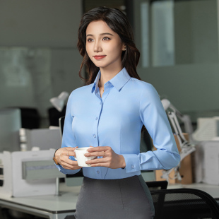 木兰星加绒衬衫女长袖秋冬打底加厚职业衬衣修身气质工作服上衣