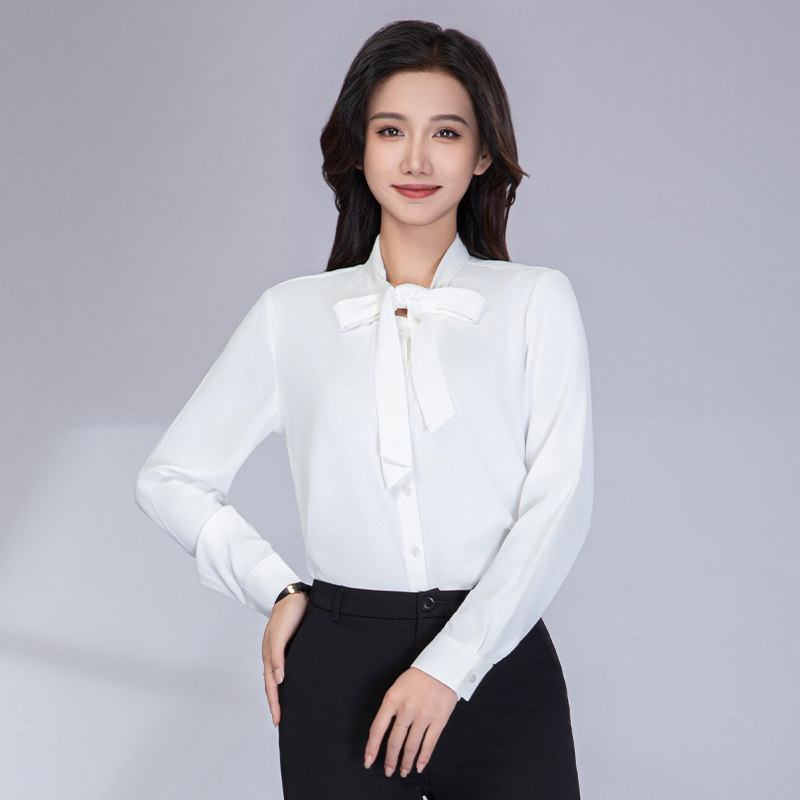 工作服Beauty 2025春夏新款女装长袖衬衫职业装套装蝴蝶结雪纺衬