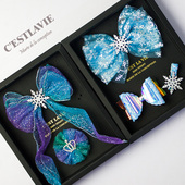 冰雪奇缘发饰公主儿童头饰套装 秋季 新款 礼盒韩国大蝴蝶结发夹蓝色