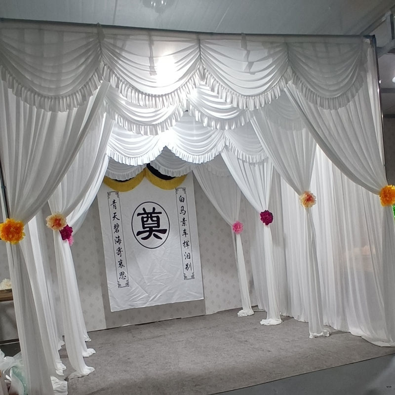 灵堂布置全套背景布丧葬幕布白事灵棚装饰布幔孝堂黑白帷幔葬礼布
