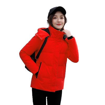 红色短款羽绒服脱卸帽韩版保暖