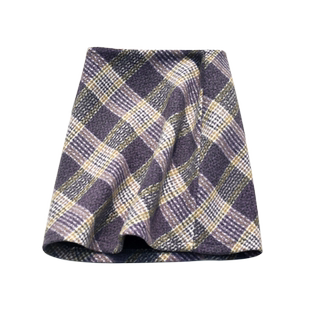 毛呢包臀裙复古女格子显瘦紫色小个子A字裙短裙半裙半身裙裙子