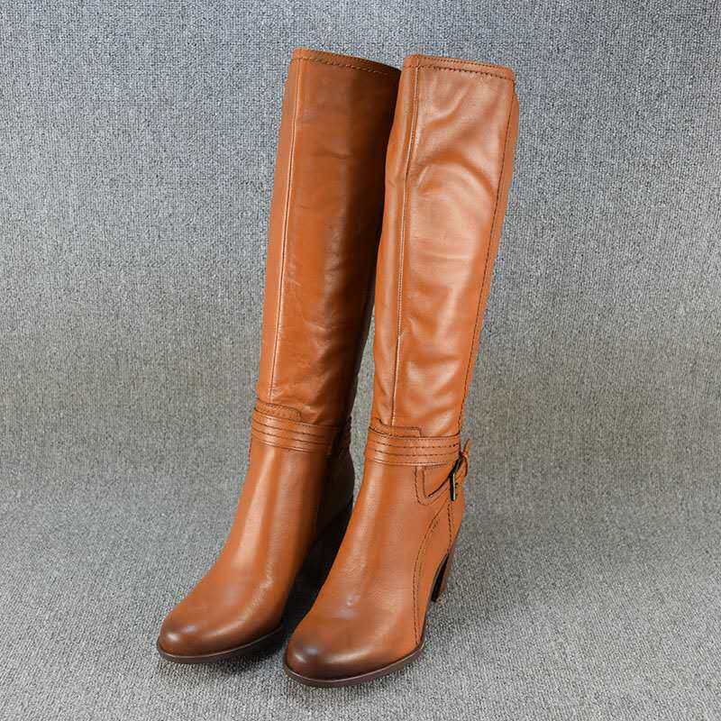 外贸原单真皮大码粗跟长靴女高跟圆头及膝靴高筒靴子长筒靴骑士靴,女鞋,时装靴,淘宝优惠券,粉丝福利购,淘宝优惠卷