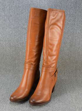 外贸原单真皮大码粗跟长靴女高跟圆头及膝靴高筒靴子长筒靴骑士靴