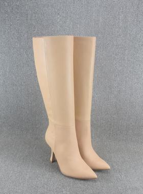 外贸原单大码真皮靴子女长筒靴春秋款高筒靴尖头细跟高跟时装靴女