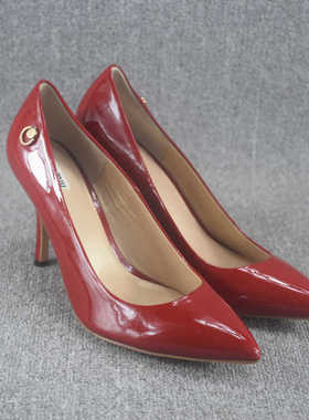 春秋真皮红色高跟鞋细跟尖头浅口单鞋百搭女鞋断码清仓特价