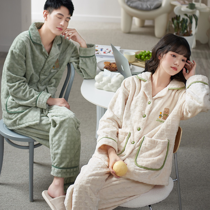 马克公主情侣睡衣冬季加厚珊瑚绒可爱卡通套装法兰绒男女士家居服