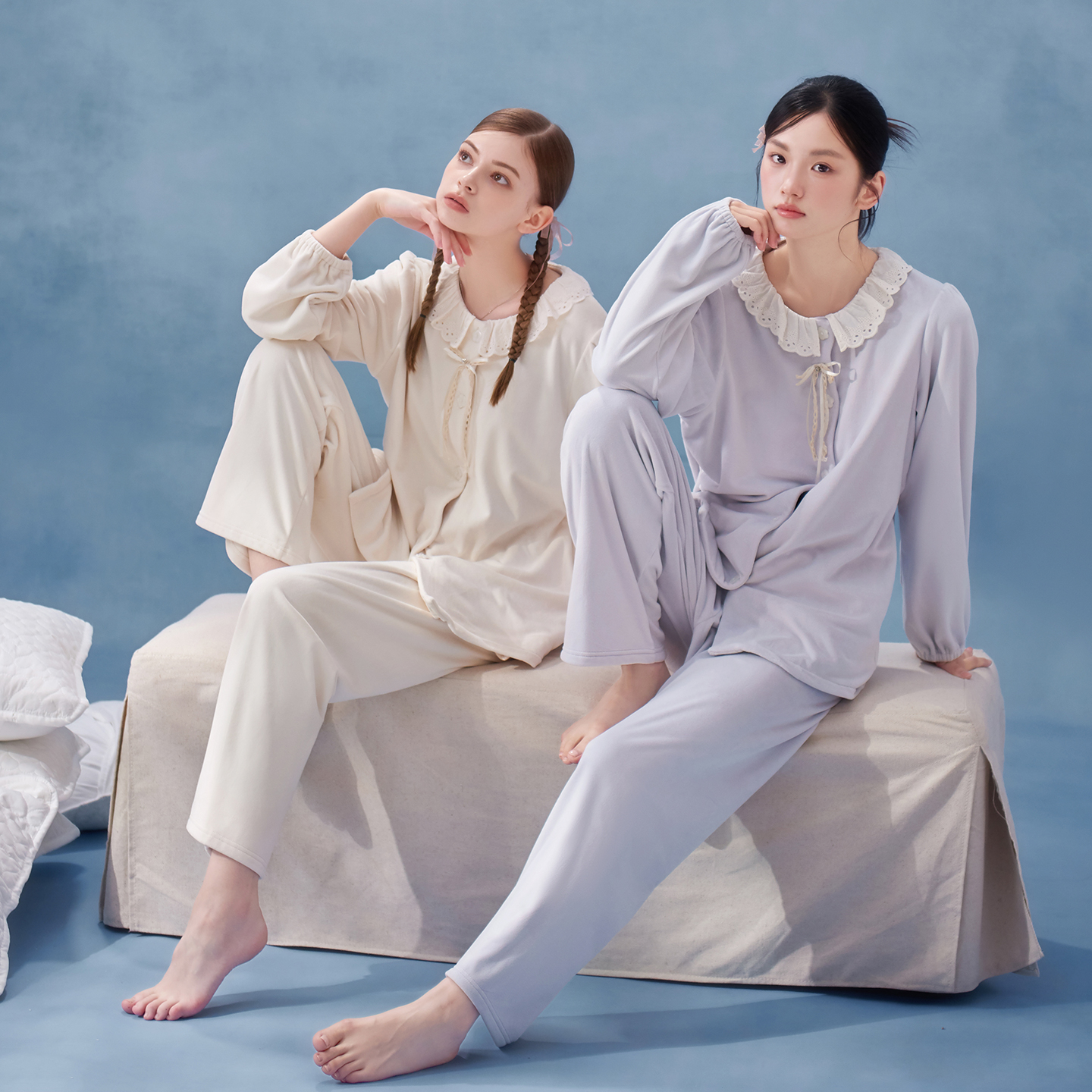 海岛绒奶fufu睡衣女秋冬薄绒款