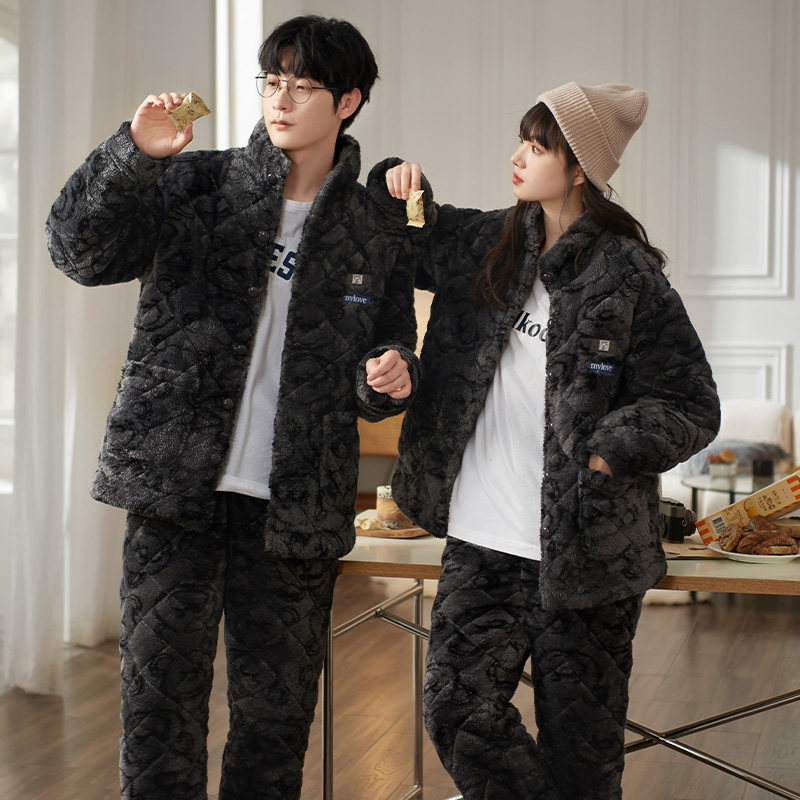 马克公主珊瑚绒夹棉情侣睡衣冬季女可外穿三层超厚立领男士家居服,女士内衣/男士内衣/家居服,睡衣/家居服套装,淘宝优惠券,粉丝福利购,淘宝优惠卷