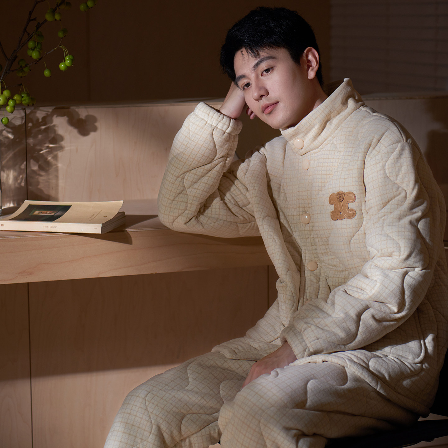 马克公主超厚三层夹棉男士睡衣男款冬季加厚高档保暖高领棉袄省服