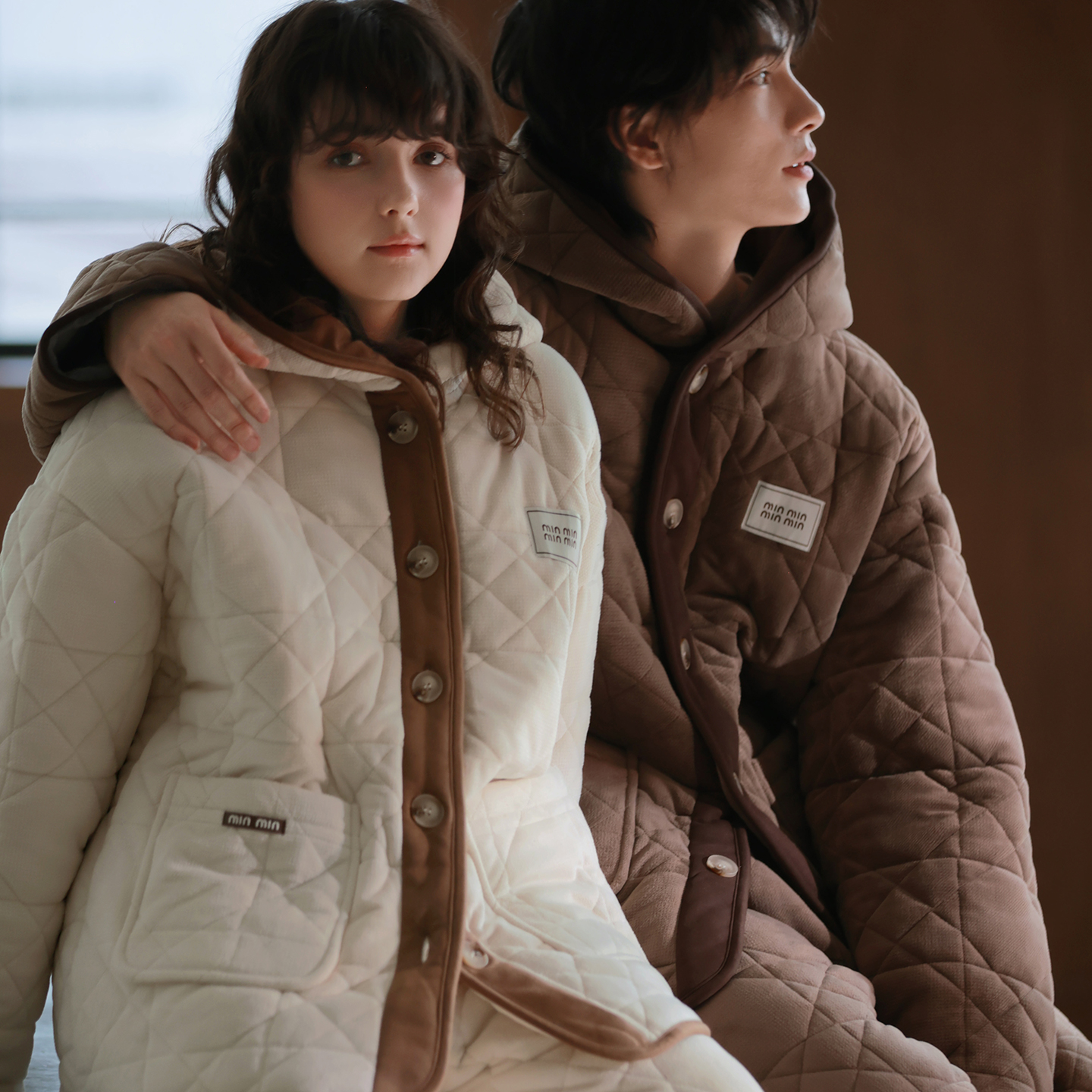 连帽超厚夹棉睡衣情侣款冬可外穿