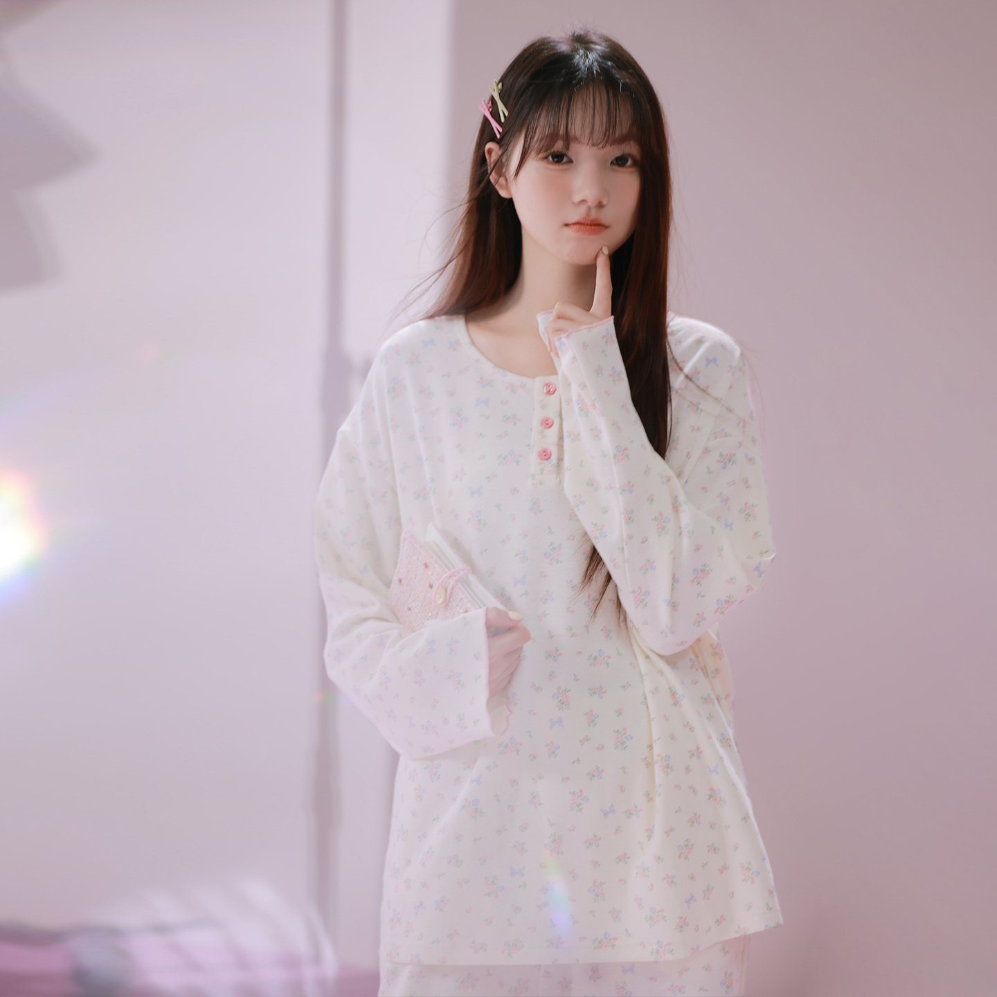 碎花睡衣女春秋款柔软棉韩系甜美