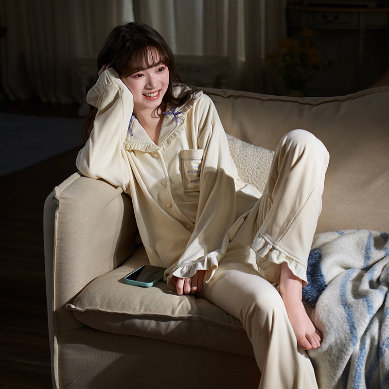 海岛绒睡衣女秋冬保暖甜美蝴蝶结