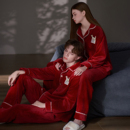 马克公主新婚可爱情侣睡衣女秋冬加厚法兰绒结婚套装 红色家居服男