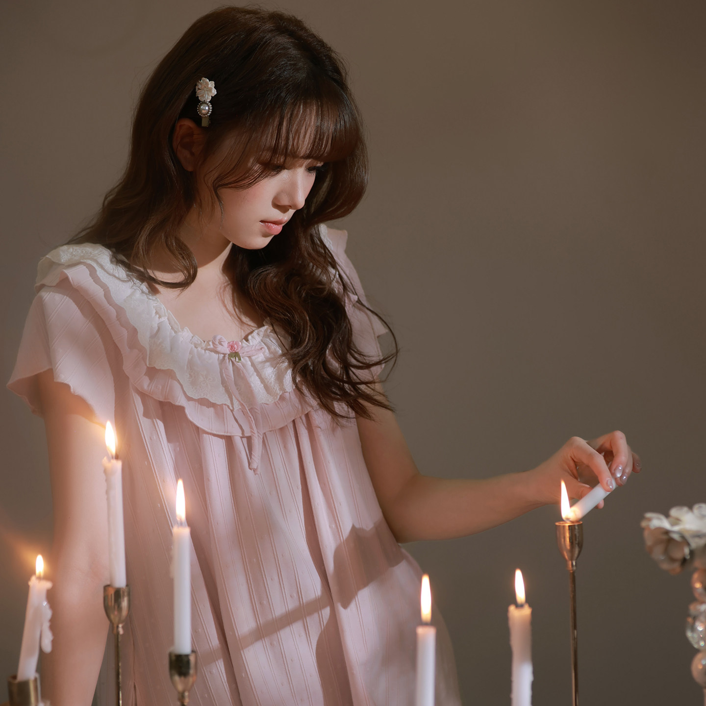 马克公主甜美粉色睡裙女夏季纯棉短袖公主风睡衣长款高质感连衣裙