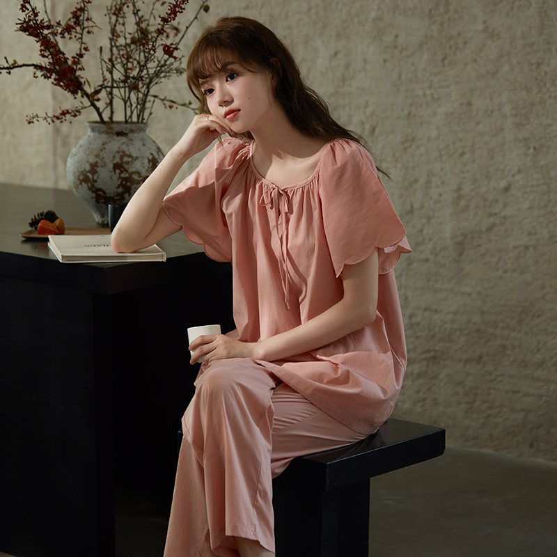 睡衣女夏柔软梭织纯棉甜美可外穿