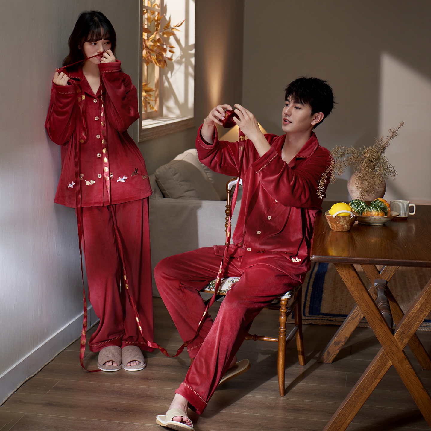 新婚可爱情侣睡衣秋冬海岛绒套装