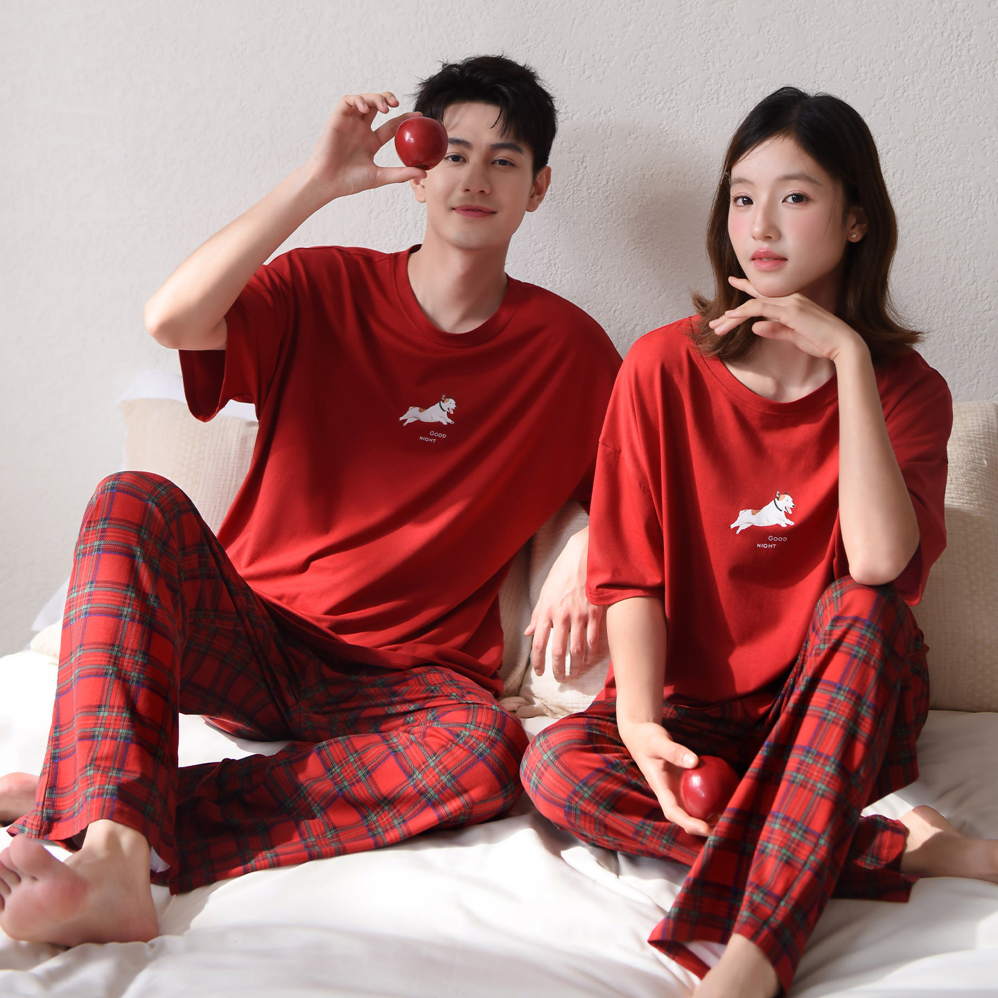 马克公主红色新婚情侣睡衣夏可爱