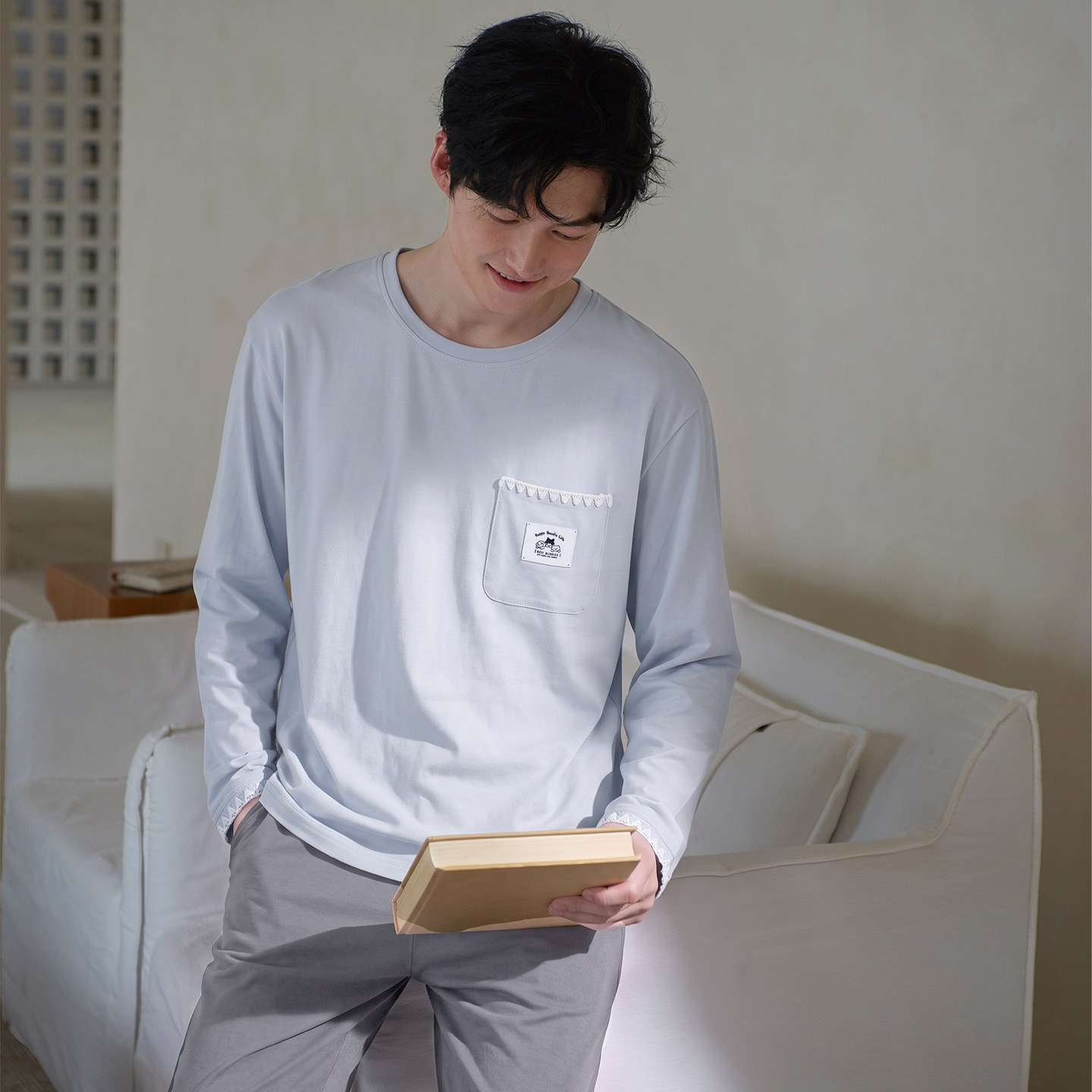 马克公主简约休闲风睡衣男款春秋