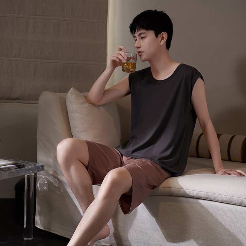 马克公主背心睡衣男士夏凉感棉无袖坎肩家居服夏天男款轻运动套装