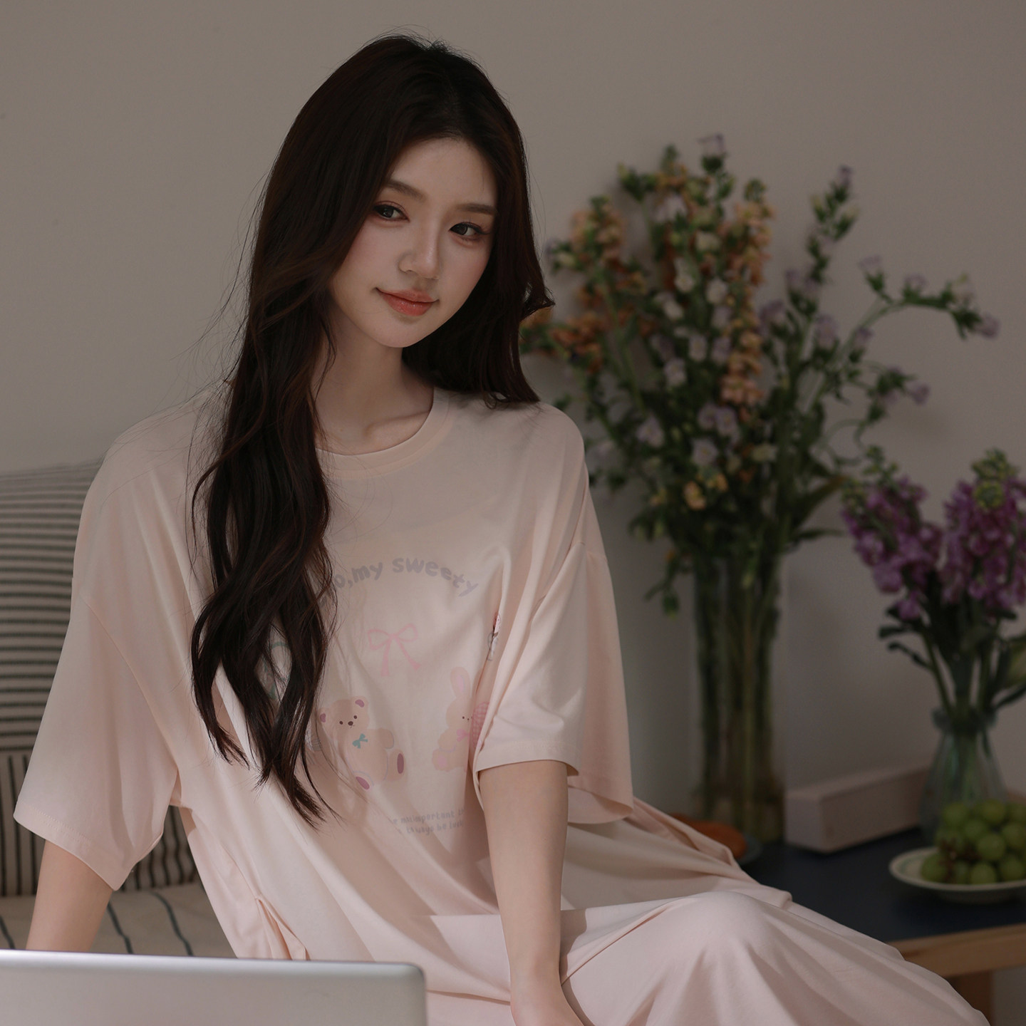 马克公主可爱T恤睡裙女夏季卡通睡衣长款柔软莫棉宽松孕妇连衣裙