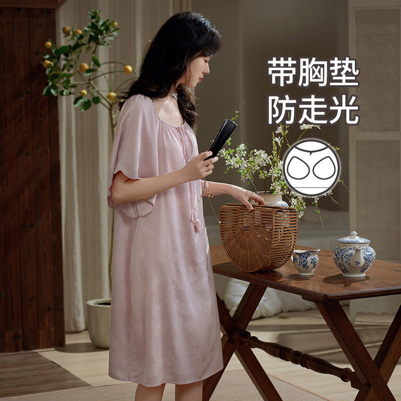 带胸垫冰丝睡裙女夏高级感提花图片