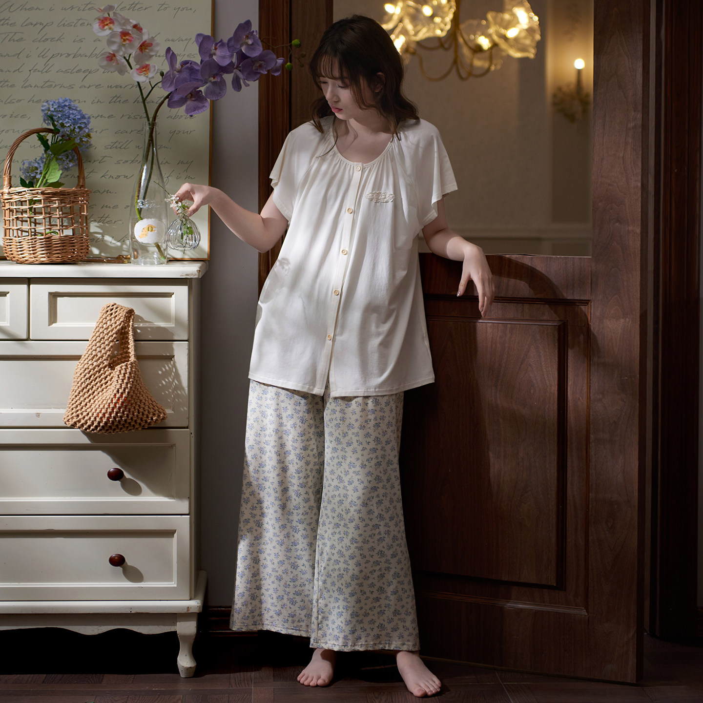 马克公主复古碎花睡衣女夏季莫棉